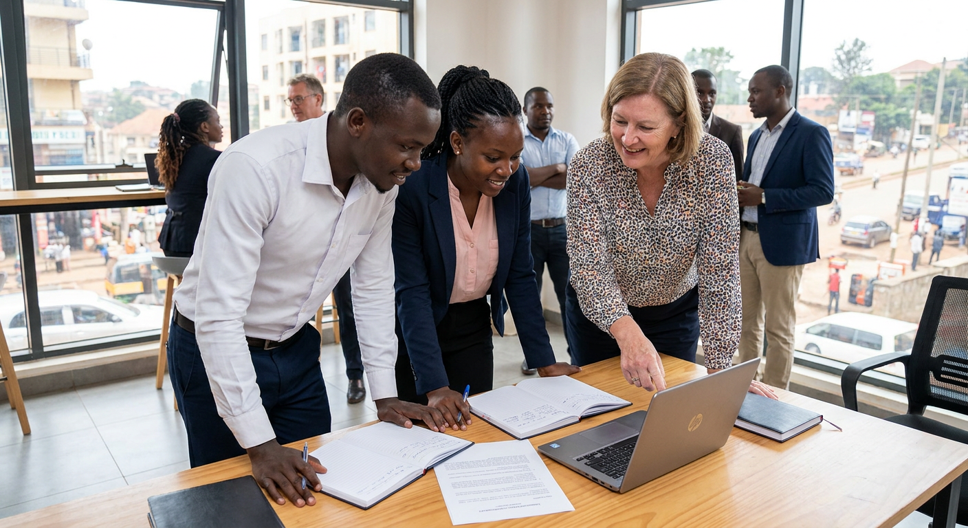 Ugandan graduates learning during an internship and mentorship session